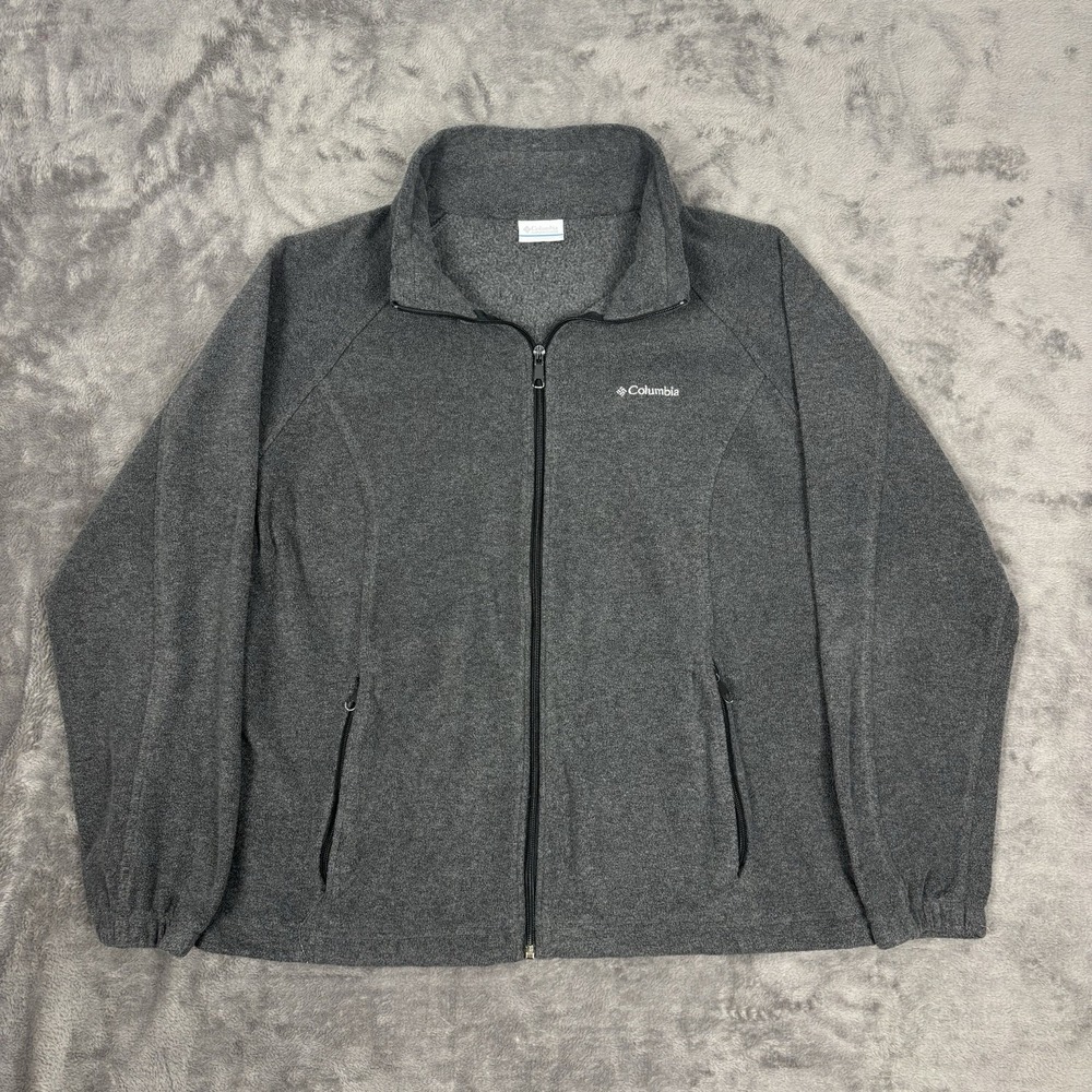Columbia Women's Benton Springs Gray Fleece Outdoor Full Zip Jacket Plus Size 1X